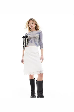 Reclaimed Western cowgirl midi skirt with lace trim