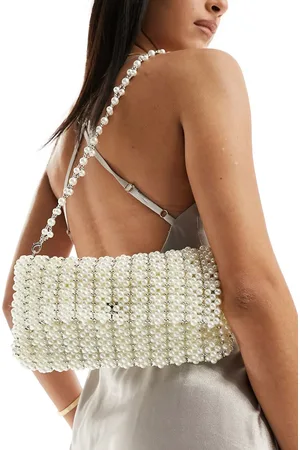 True Decadence All over pearl foldover shoulder bag in silver