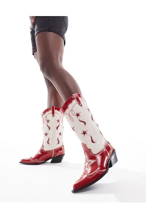 Stradivarius Pattern western boot in red and ecru