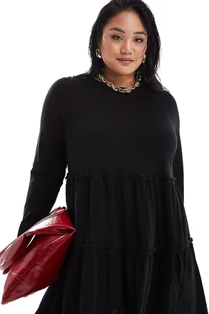 River Island Long sleeved tiered smock mini dress in