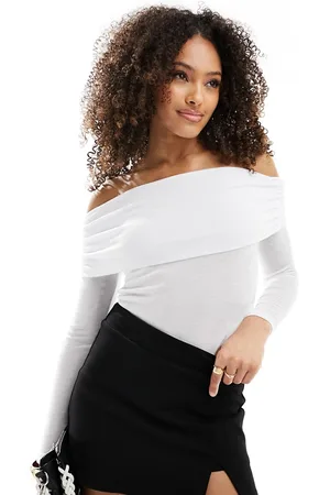 4th & Reckless Ruched fold detail bardot long sleeve top in