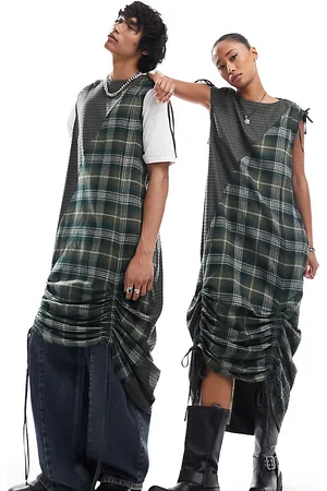 Reclaimed Genderless dress with ruching detail in check