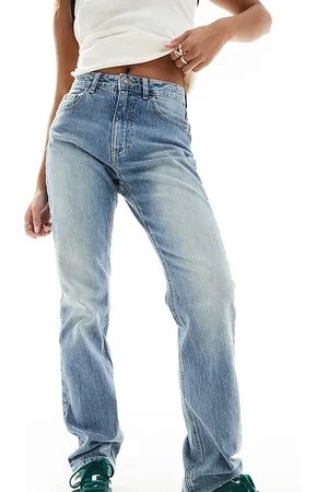 Stradivarius STR Petite comfort fit straight leg jean in mid
