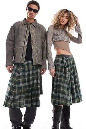 Reclaimed Genderless aysmmetric kilt skirt in check