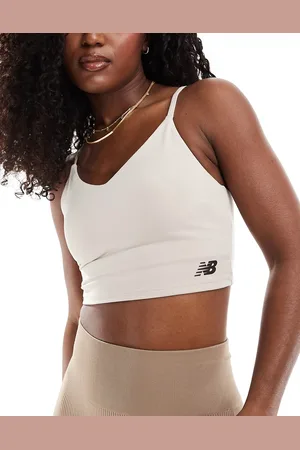 New Balance Linear Heritage soft bra top in moonrock