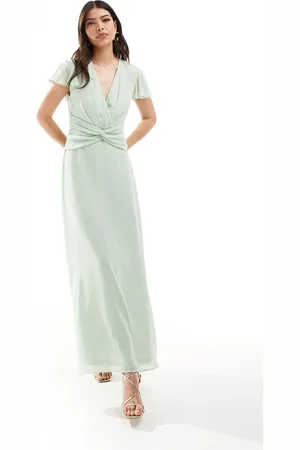 TFNC Bridesmaid wrap front maxi dress in fresh mint