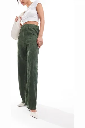 New Look Ripple wide leg trousers in khaki