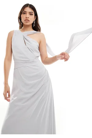 TFNC Bridesmaid chiffon one shoulder drape maxi dress in