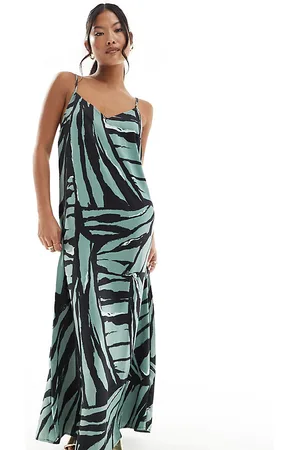 ONLY V neck satin maxi dress in abstract print