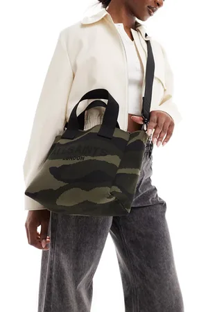 AllSaints Izzy knitted mini tote bag in camo