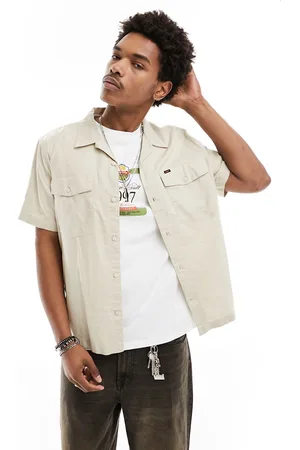 Lee Short sve chetopa cotton twill revere collar shirt in stone