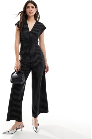 ASOS V neck pinstripe jumpsuit with wide leg