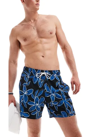 Hollister 9inch floral print swim short in and blue with side pockets