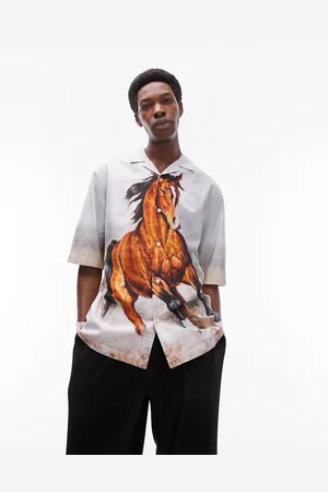 Topman Short sleeve relaxed western horse print shirt in