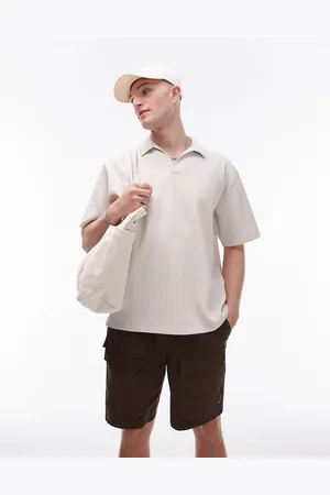 Topman Short sleeve plisse polo shirt in light
