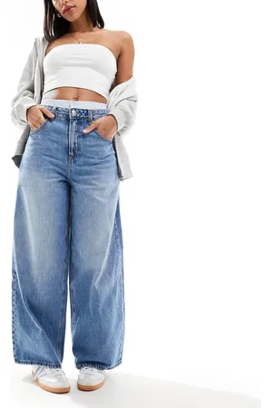 Stradivarius Wide leg jean with boxer waist in medium