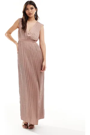 TFNC Bridesmaid satin pleated maxi dress in rose