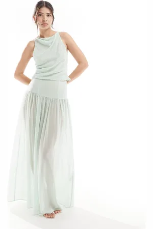 ASOS Sheer drapey chiffon maxi skirt co-ord in sage