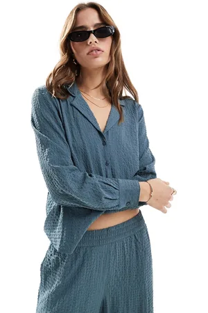 JDY Seersucker loose boyfriend shirt co-ord in dark