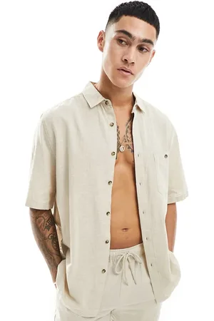ASOS Relaxed linen blend shirt with square collar in beige