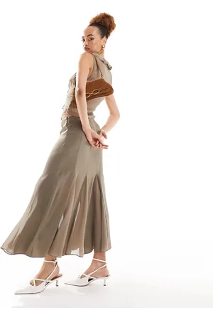 Lioness Chiffon pleated midaxi skirt co-ord in taupe