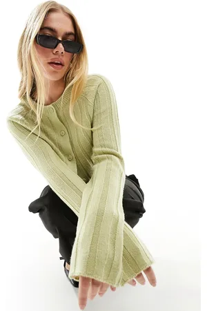 ASOS Crop cardigan with crew neck in rib in sage