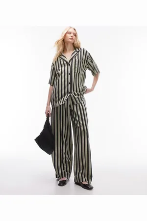 Topshop Co ord stripe linen straight leg trouser in