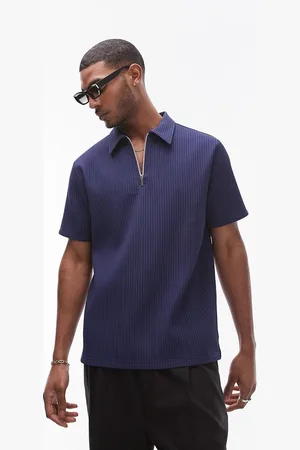 Topman Short sleeve 1/4 zip plisse shirt in