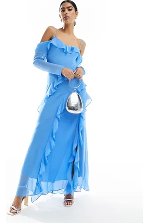 Forever New Long sleeve sheer ruffle maxi dress in
