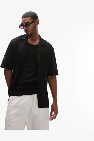 Topman Oversized fit button through jersey crochet polo in