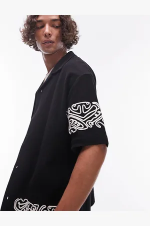 Topman Oversized fit button through jersey polo with embroidery in