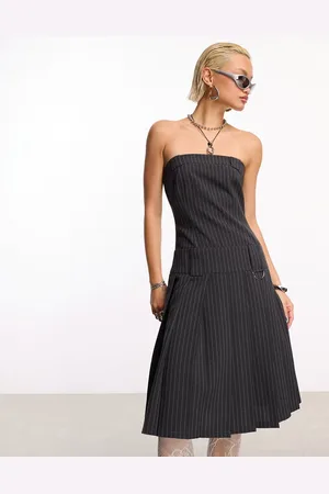 COLLUSION Office siren midi kilt bandeau dress in pinstripe