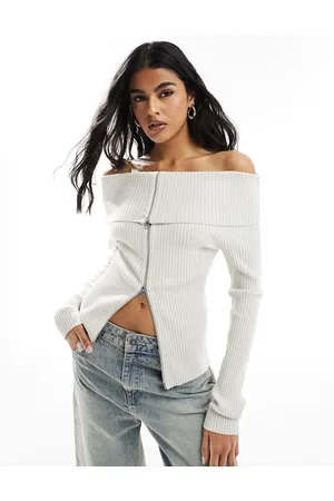 Weekday Vanna zip through off-shoulder cardigan in off