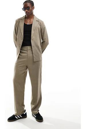 Reclaimed Suit trouser in beige pinstripe co-ord