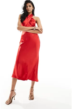 Style Cheat Twist neck satin maxi dress in