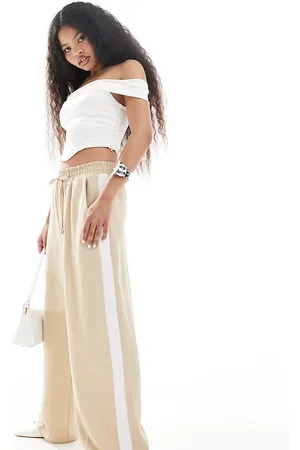 River Island Striped wide leg jogger trouser in beige