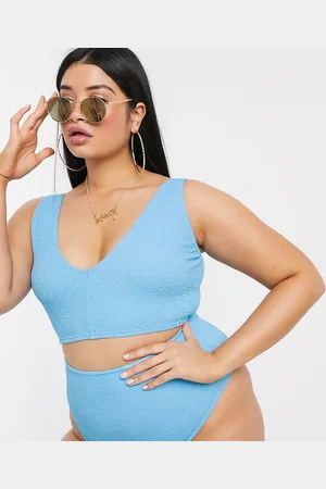 ASOS ASOS DESIGN curve crinkle high waist bikini bottom in cornflower
