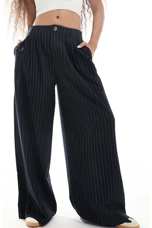 Stradivarius Petite tailored pleated wide leg trouser in pinstripe