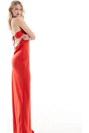 ASOS ASOS DESIGN Tall satin bandeau bias maxi dress with tie back in