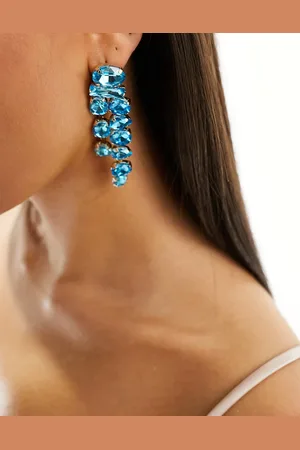 True Decadence Bejewelled leaf drop earrings in turquoise