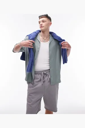 Topman Short sleeve boxy linen mix shirt in sage