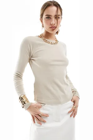 MANGO Long sleeve top in beige