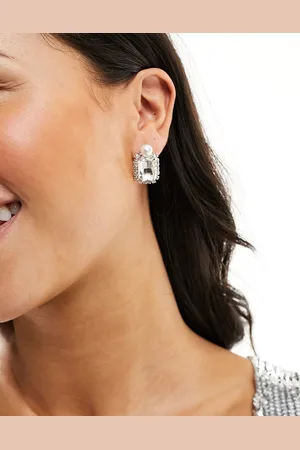 True Decadence Square crystal earrings with pearl in