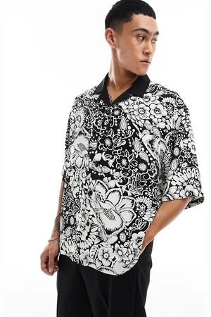 ASOS Boxy oversized revere shirt in and white floral print