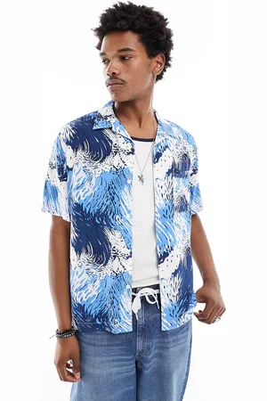 Lee Short sve revere collar wave print resort shirt relaxed fit in