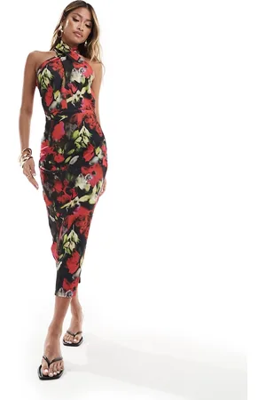 True Violet Halter midi dress in dark base floral