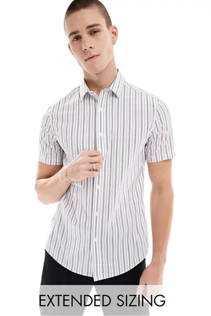 ASOS Stretch slim fit stripe work shirt with roll sleeves in black and