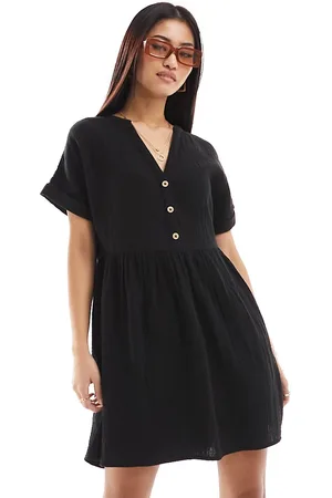 New Look Button smock mini dress in