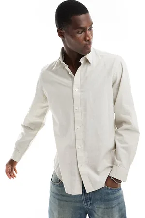 SELECTED Long sleeve linen mix shirt in beige