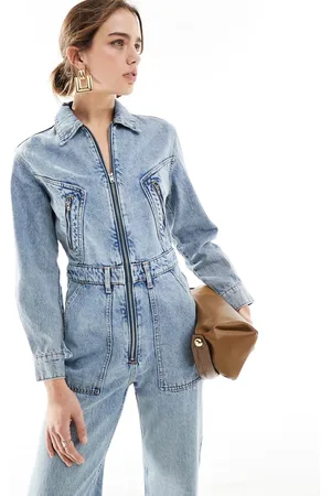 MANGO Oversized denim boiler suit in